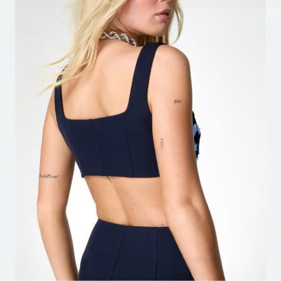 Nasty Gal Mirrored Charm Heart Moon Stars Crop Bralette Navy 8 NWT $107 - Picture 7 of 12
